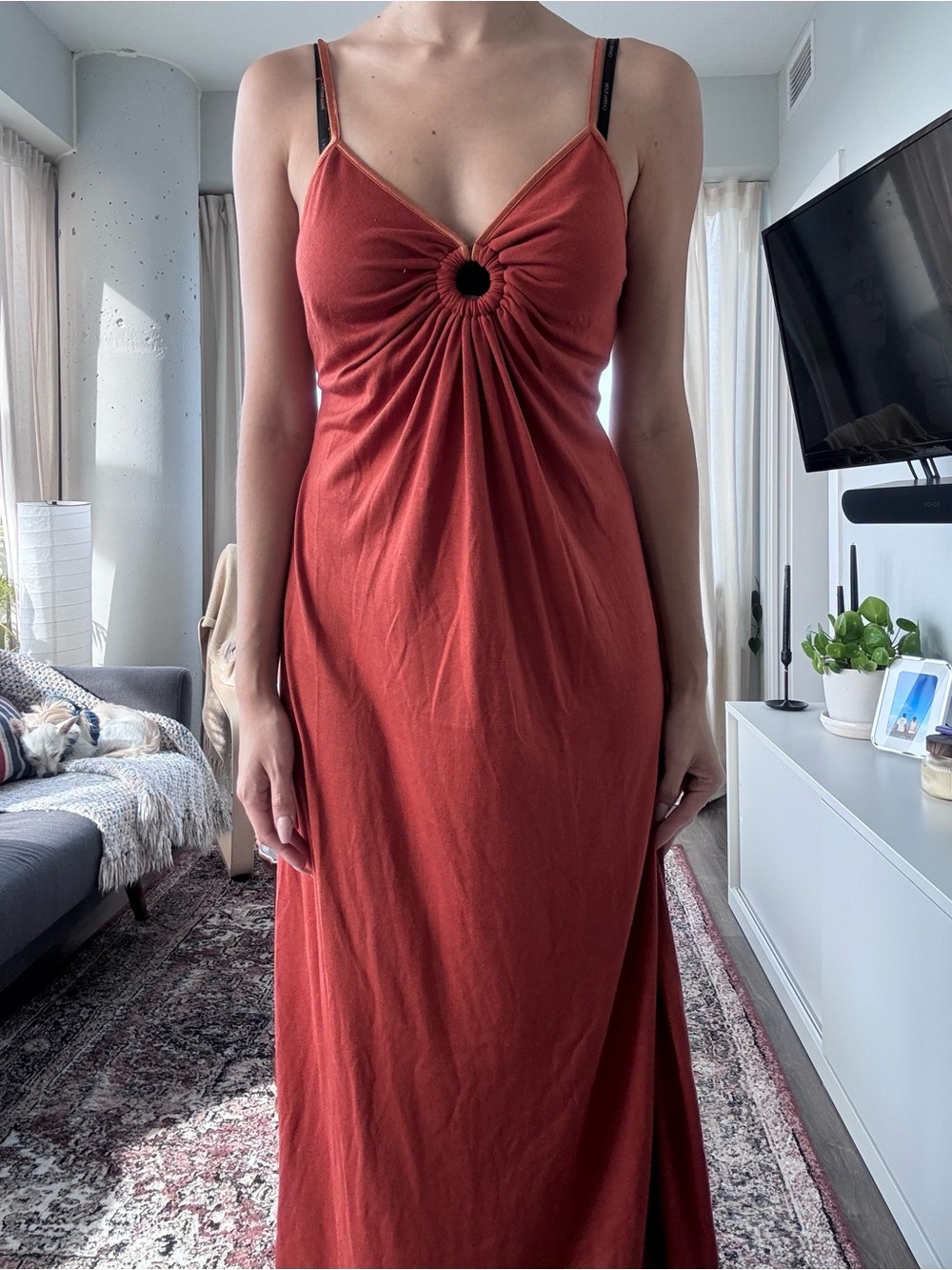 Rust Red Ring-Front Maxi Dress